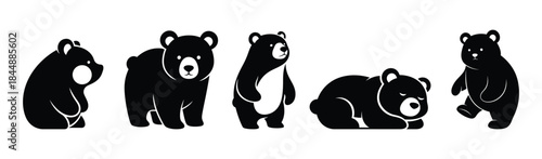 Cute Black Bear Characters in Various Poses