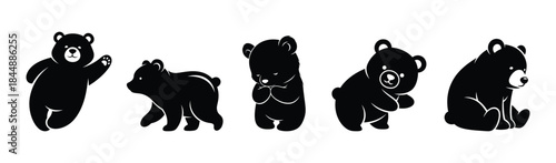 Sweet and playful little bear cub silhouettes, a charming collection for various designs