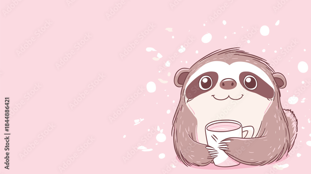 Naklejka premium Cute Sloth Enjoying a Warm Drink - A Heartwarming Illustration.
