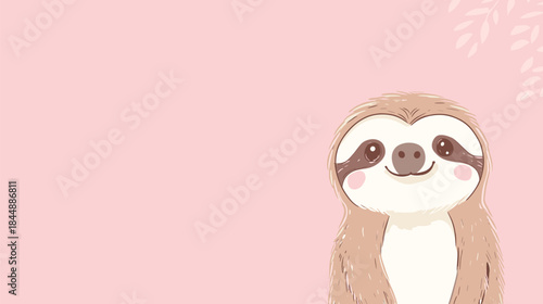 Adorable Sloth Illustration with Gentle Smile and Rosy Cheeks.
