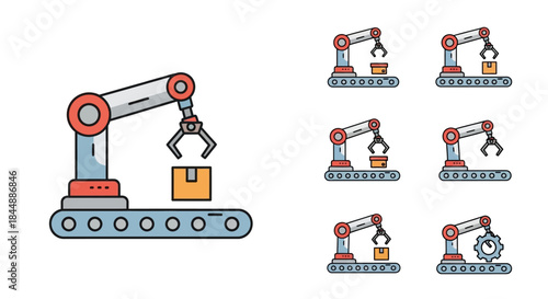 Robotic Arm Assembly Line - Automation and Manufacturing Process.