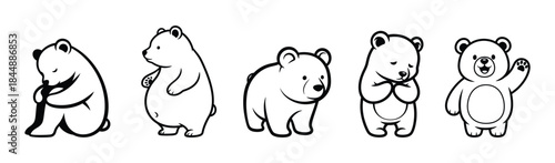 Cute Bear Illustrations Featuring Different Poses and Expressions