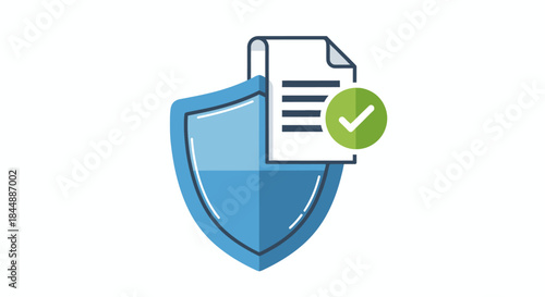 Secure document icon with a blue shield and a green validation checkmark for data protection.
