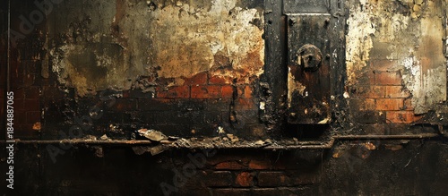 Burned brick wall texture, dark background, interior