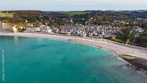 Wallpaper Mural Aerial drone view of picturesque coastal limestone cliffs and the English Channel town of Etretat, France Torontodigital.ca