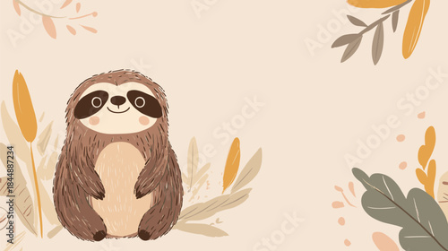 Adorable Sloth Illustration with a Gentle Smile and Warm Brown Fur.