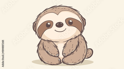 Adorable Cartoon Sloth Illustration with Gentle Smile and Big Eyes.