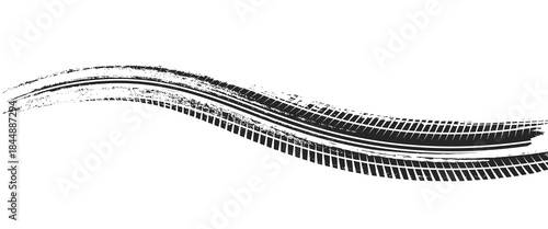 Tire tread marks, wheel textures, tire marks - car racing, motocross, drift, rally, off-road and others. Vector black isolated texture in grunge style eps 10