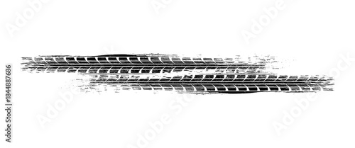 Auto tire tread grunge element. Car and motorbike tire patterns, wheel tread marks. Black tire print. Vector illustration