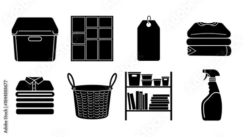 Household Goods: A visually appealing composition of essential household items, perfectly arranged to showcase the everyday tools for home organization and cleanliness.