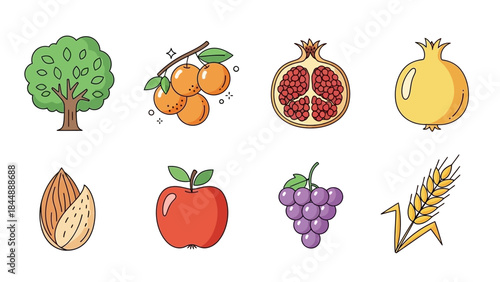 Fruit Selection: A vibrant collection of nature's bounty is displayed, showcasing a diverse array of fresh fruits. Explore the beauty and variety of natural food in a vivid illustration