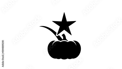Black silhouette of a pumpkin with a star on top against a white background.