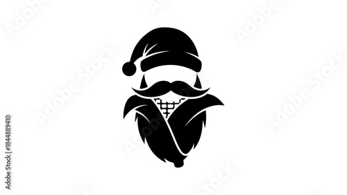 Black silhouette of a bearded man wearing a Santa hat on a white background