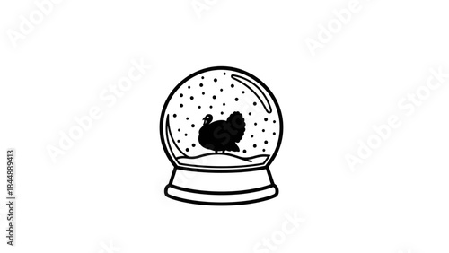 A simple line drawing of a snow globe with a heart inside on a white background.
