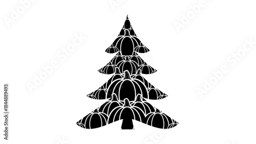 Black silhouette of a Christmas tree with white spider web on a white background