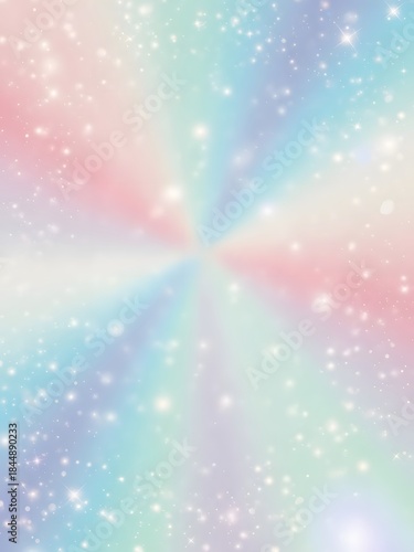 Pastel rainbow gradient background with light rays and sparkles, holographic unicorn colors radial blur backdrop with starburst effect