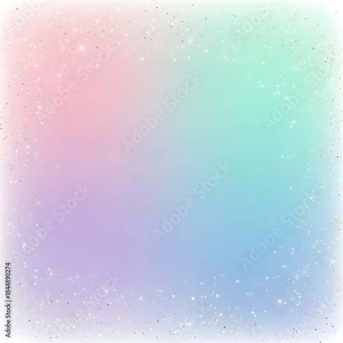 Pastel rainbow gradient background with soft glow and sparkles, mint pink blue holographic blur backdrop with copy space