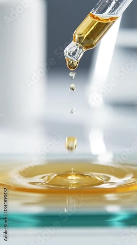 Wallpaper Mural Golden Liquid Dropping from Pipette onto Glass Slide in Lab Setting Demonstrating Scientific Procedure with White Background and Medical Themed Torontodigital.ca