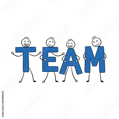 Stick figures holding letters to spell team.