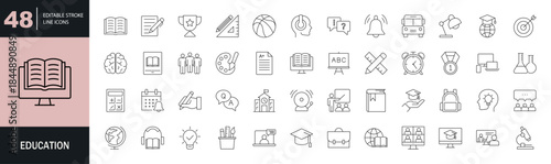 Education icon set. Editable line icons. Vector illustration.