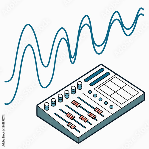 Audio Mixer and Sound Waves Illustration smooth