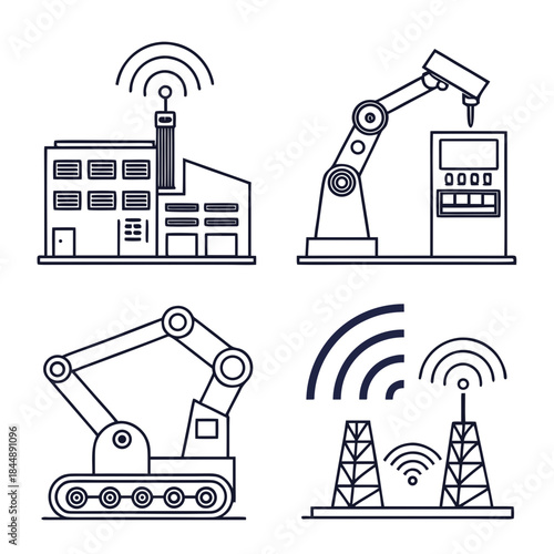 Industrial Automation Icons With Wireless Signals factory robot arm