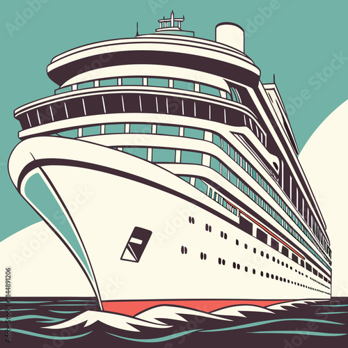 Large white cruise ship sailing on blue and teal water ocean liner boat