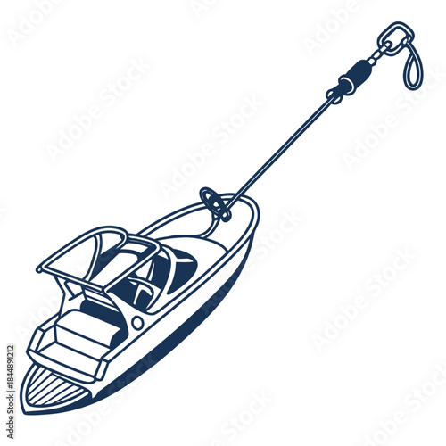 Speedboat Towed by Rope and Carabiner Illustration yacht watercraft