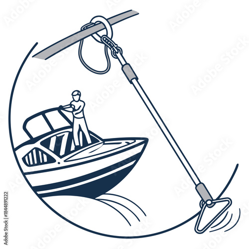 Person on Boat Pulling Water Ski Rope with Triangle Handle water skiing