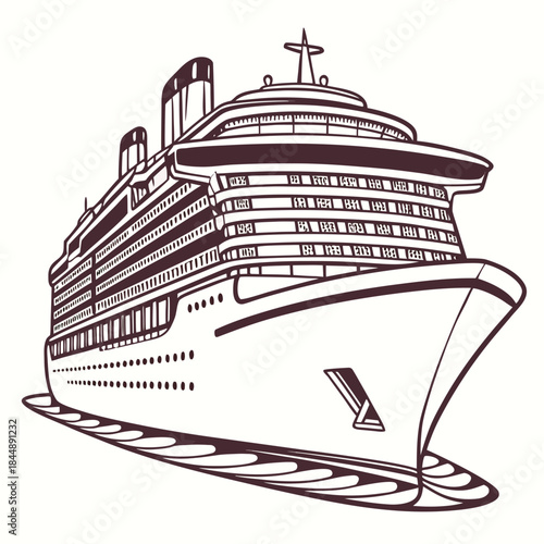 Stylized Outline Illustration of a Large Cruise Ship liner passenger ship