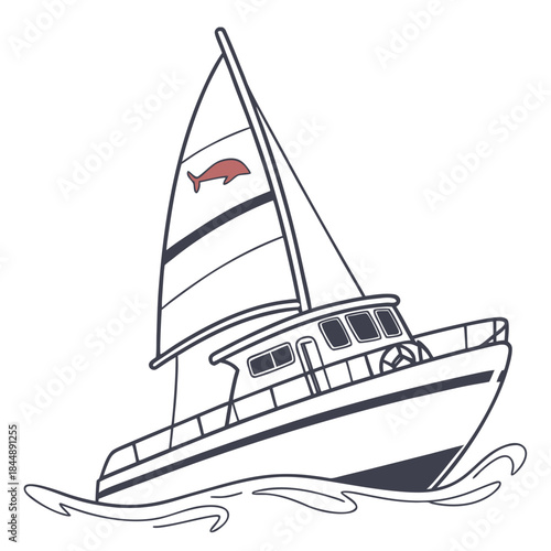 Sailboat with Fish Emblem Illustration sailing boat yacht