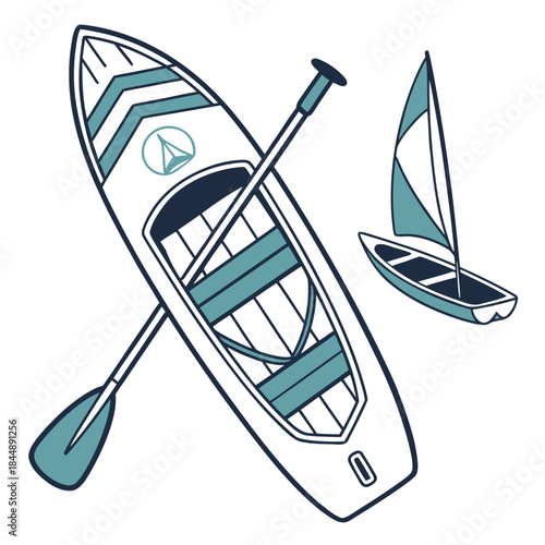 Stand Up Paddleboard and Sailboat with Paddle Keywords: stand up paddleboard, SUP, paddleboard