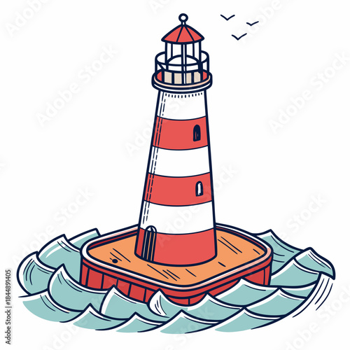Lighthouse on a Platform in the Sea illustration buoy