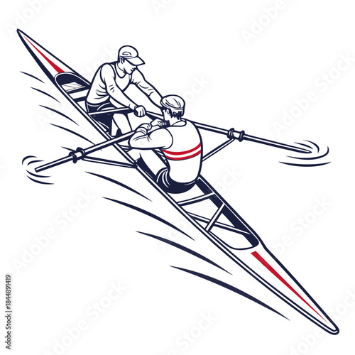 Two Rowers in a Racing Shell competitive detail