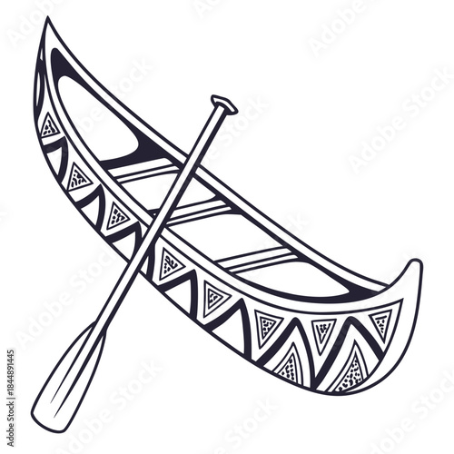 Decorative Canoe with Paddle and Geometric Patterns boat watercraft