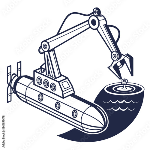 Submarine with Robotic Arm Interacting with Buoy underwater ocean