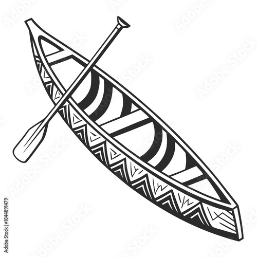 Tribal Canoe and Paddle Illustration kayak boat