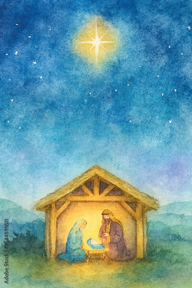 Obraz premium watercolor holy christmas night background