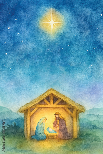watercolor holy christmas night background