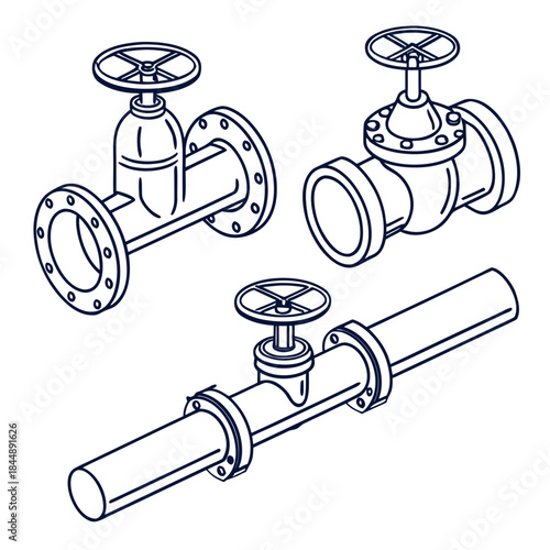 Industrial Pipe Valves and Flanges Line Art illustration 1smooth