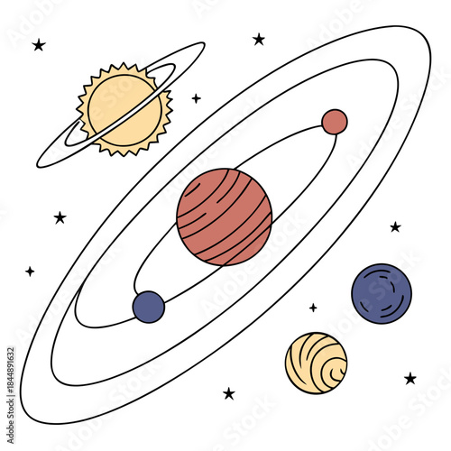 Solar System Planets and Stars Illustration orbit geometric