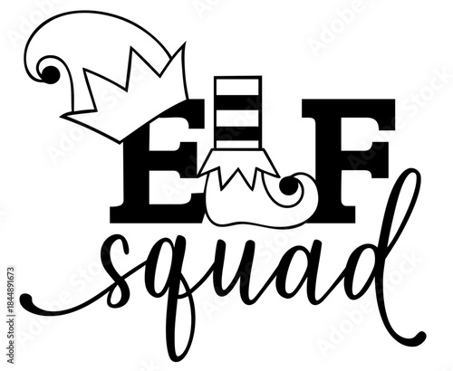 Elf Squad Christmas Typography with Elf Crown, Stockings and Shoes