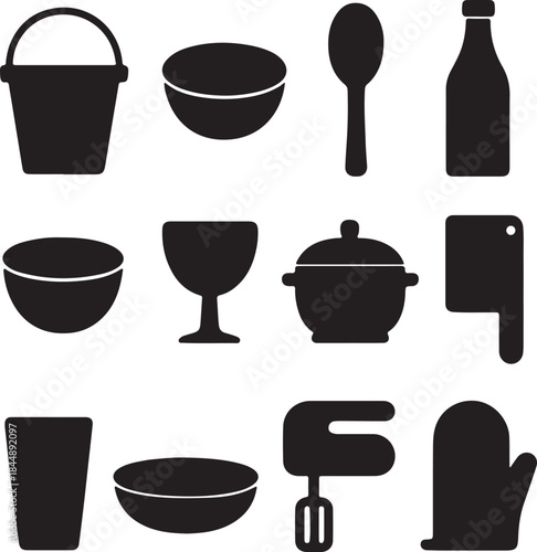 Cooking and Household Utensils Silhouette Set