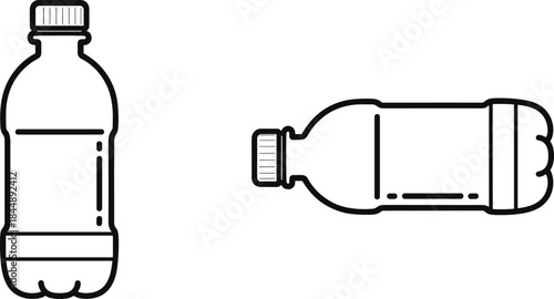 Plastic water bottle vector illustration, beverage container outline, eco packaging concept, hydration symbol, minimal modern drink design, clean black line vector art