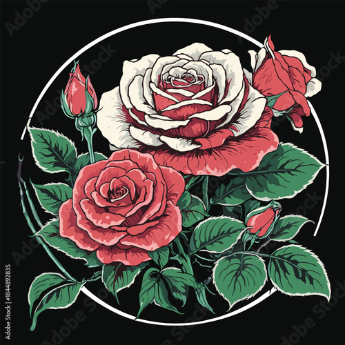 Elegant Roses in Full Bloom with Budding Companions.