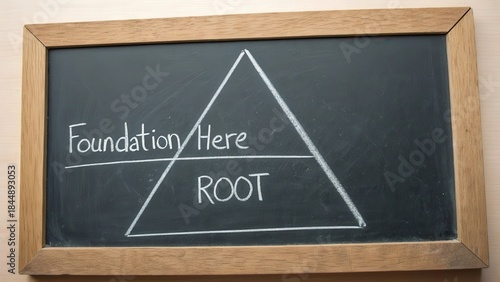 Chalkboard Triangle Diagram Showing Root and Foundation Concepts for Education