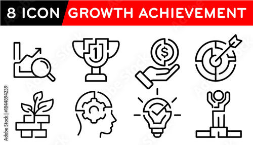 Achievement Icon set, Growth, Goal Idea, line icon vector illustration