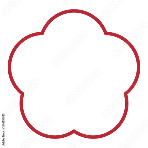 梅の花のイラスト素材　和柄　背景透過　白地に縁取り　赤色
