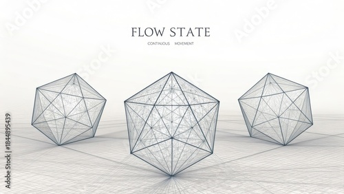 Three interconnected translucent geometric shapes in a minimalist flow state