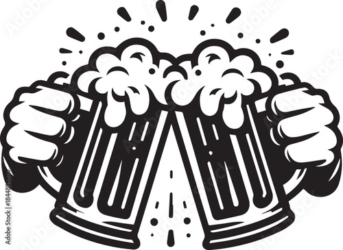 Hands Holding Beer Mugs Cheers Vector Illustration